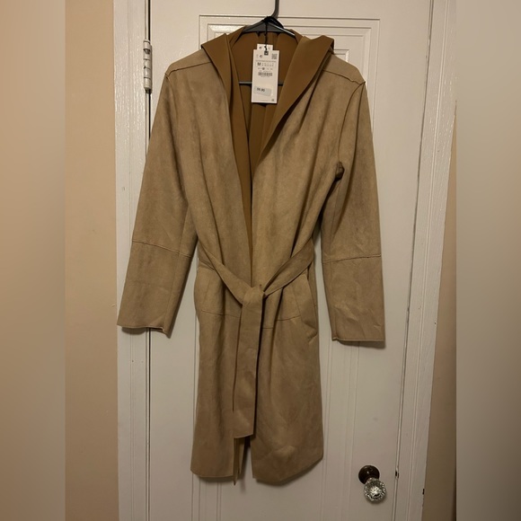 [SOLD] Zara suede hooded coat camel color - Picture 5 of 6